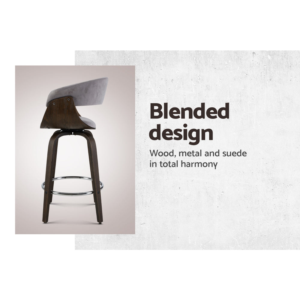 Artiss Swivel PU Suede Bar Stool - Wood and Grey