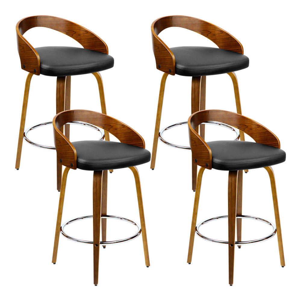 Artiss Set of 4 Walnut Wood Bar Stools - Black and Brown