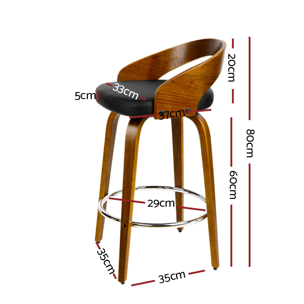 Artiss Set of 4 Walnut Wood Bar Stools - Black and Brown