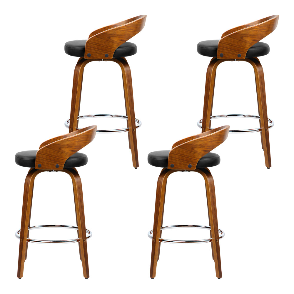 Artiss Set of 4 Walnut Wood Bar Stools - Black and Brown