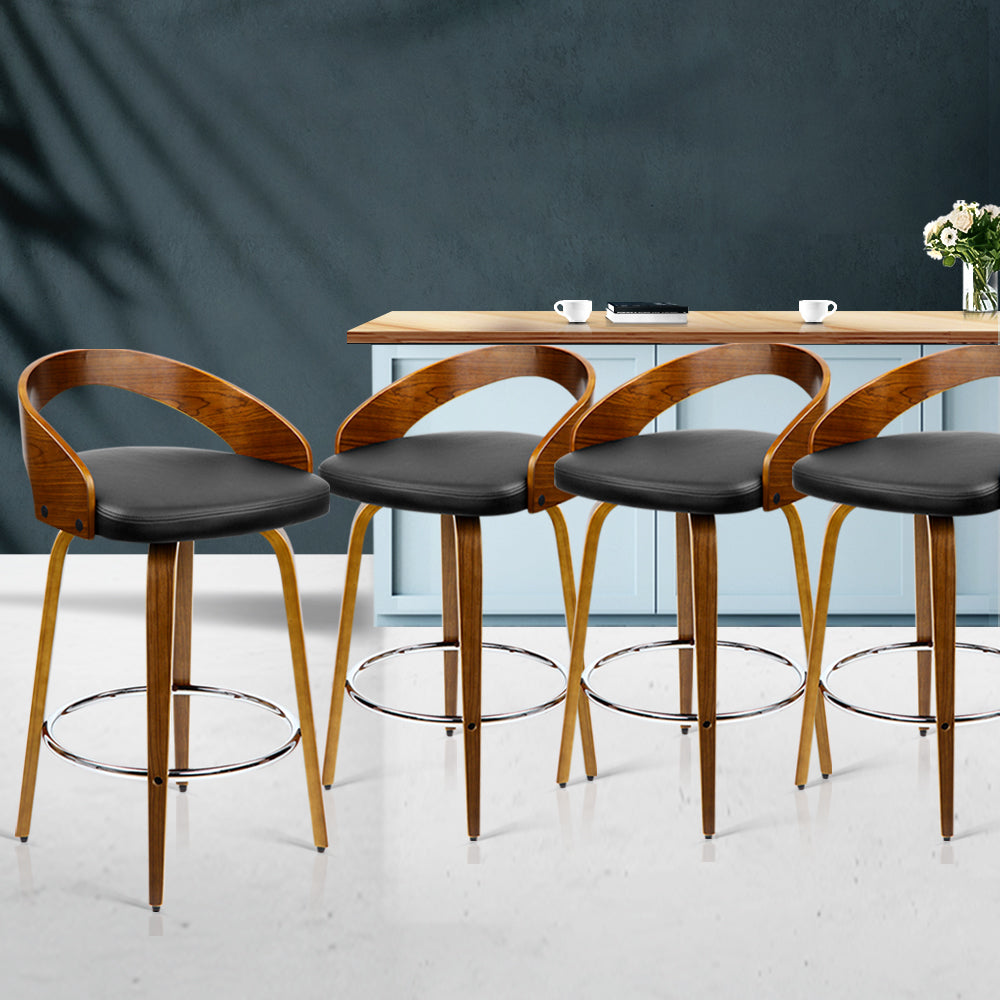 Artiss Set of 4 Walnut Wood Bar Stools - Black and Brown