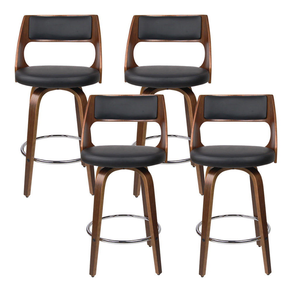 Artiss Set of 4 Wooden Bar Stools PU Leather - Black and Wood