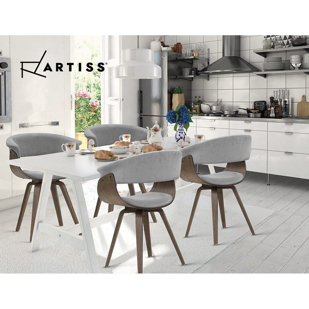 Artiss Dining chairs Bentwood Chair Kitchen Velvet Fabric Timber Wood Retro Grey