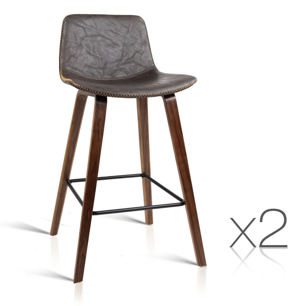 Artiss Set of 2 PU Leather Bar Stools - Walnut