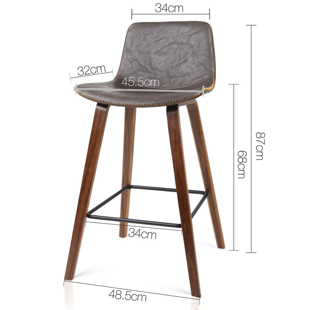 Artiss Set of 2 PU Leather Bar Stools Square Footrest - Wood and Brown