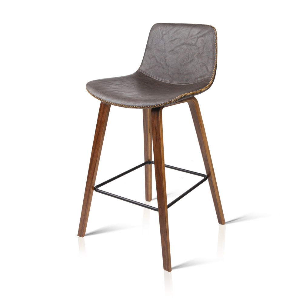 Artiss Set of 2 PU Leather Bar Stools Square Footrest - Wood and Brown