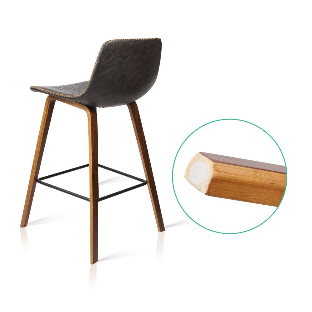 Artiss Set of 2 PU Leather Bar Stools Square Footrest - Wood and Brown