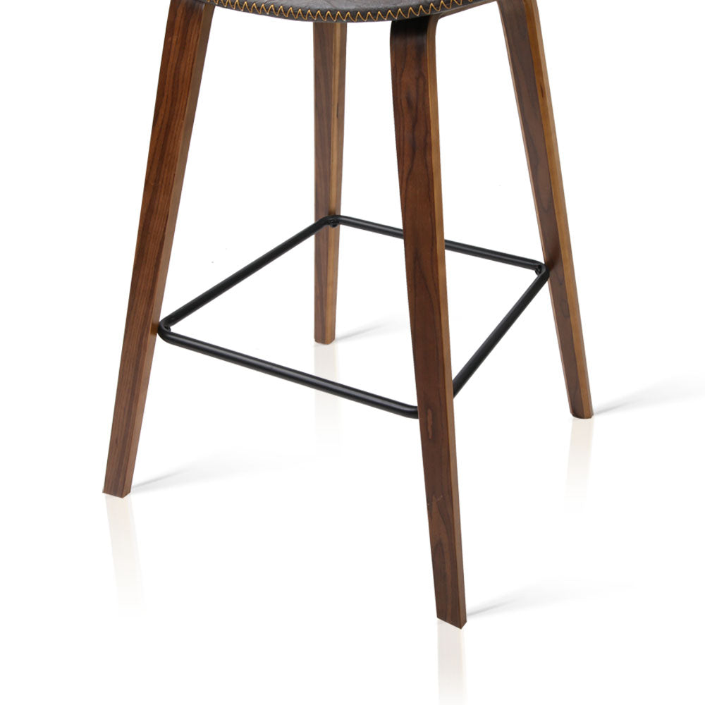 Artiss Set of 2 PU Leather Bar Stools Square Footrest - Wood and Brown