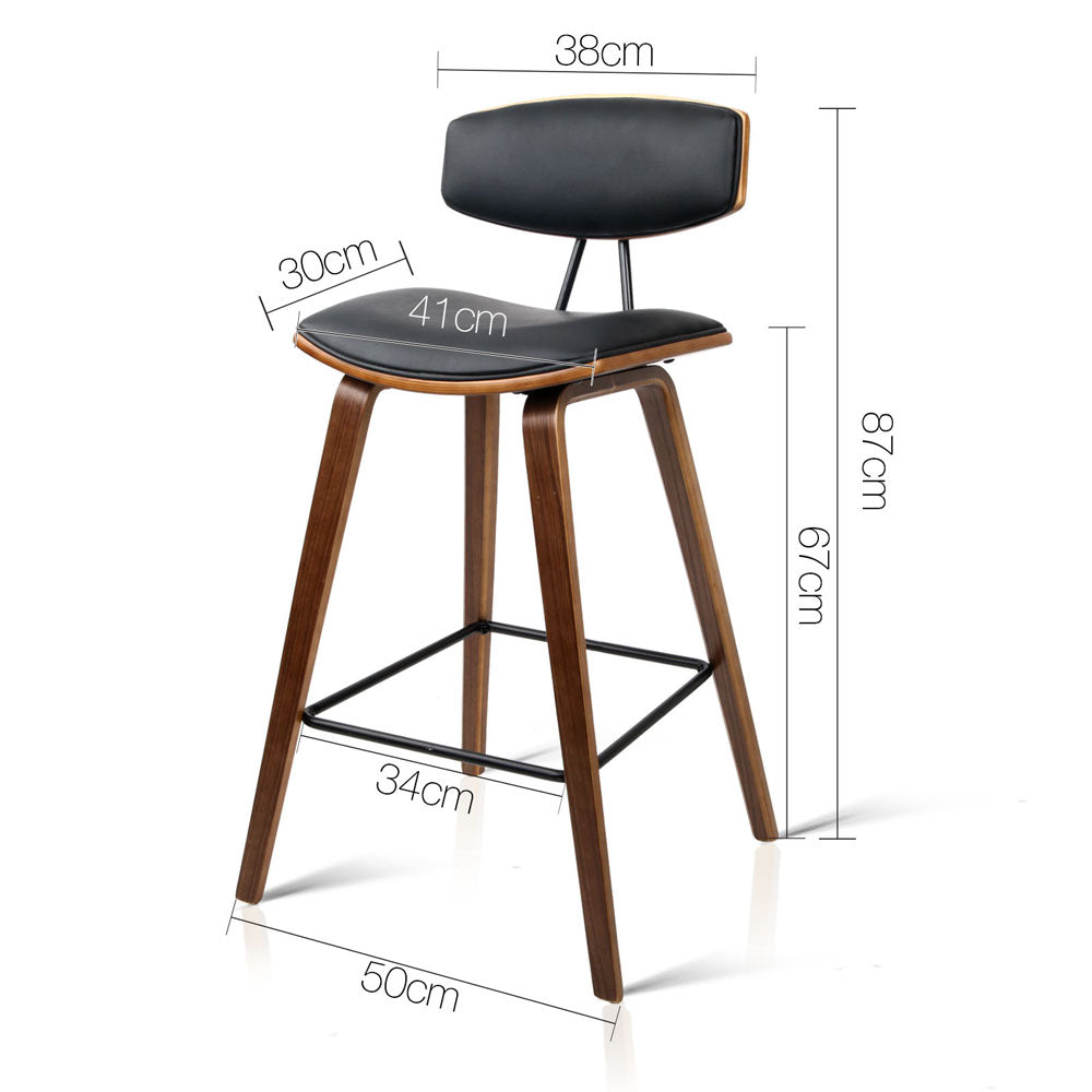 Artiss Set of 2 PU Leather Circular Footrest Bar Stools - Black