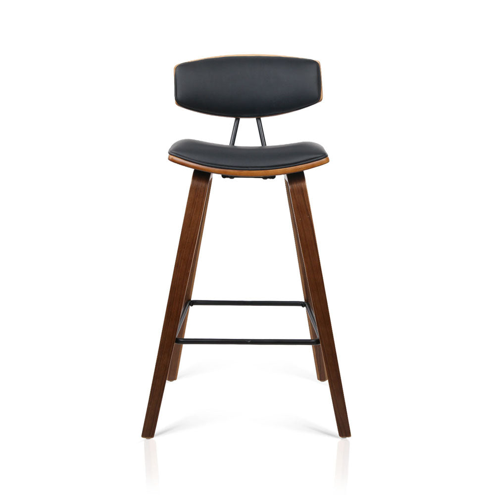 Artiss Set of 2 PU Leather Circular Footrest Bar Stools - Black