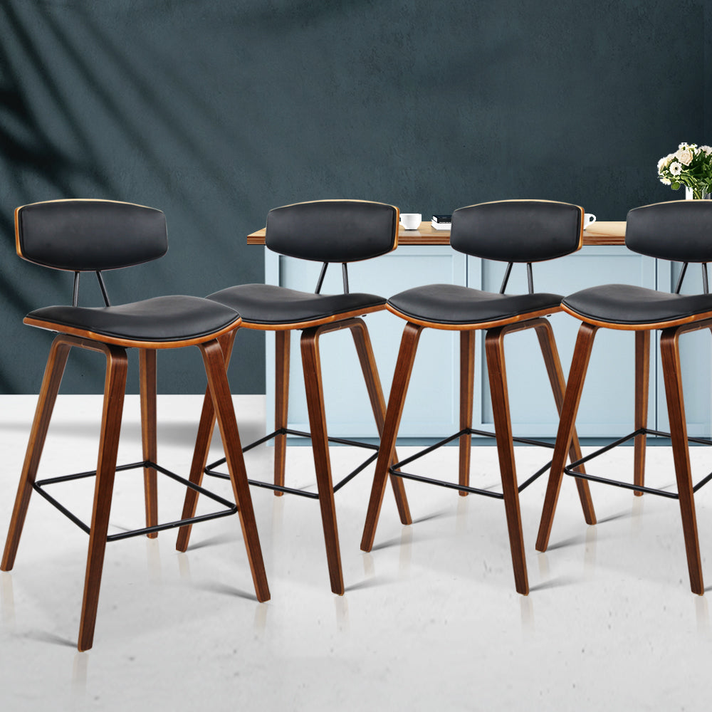 Artiss Set of 4 PU Leather Circular Footrest Bar Stools - Black