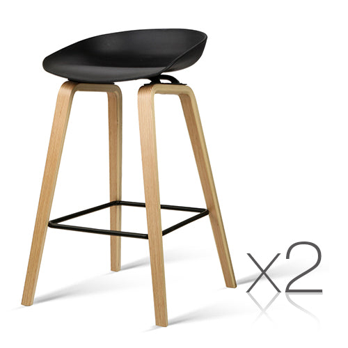 Artiss Set of 2 Wooden Backless Bar Stools - Black