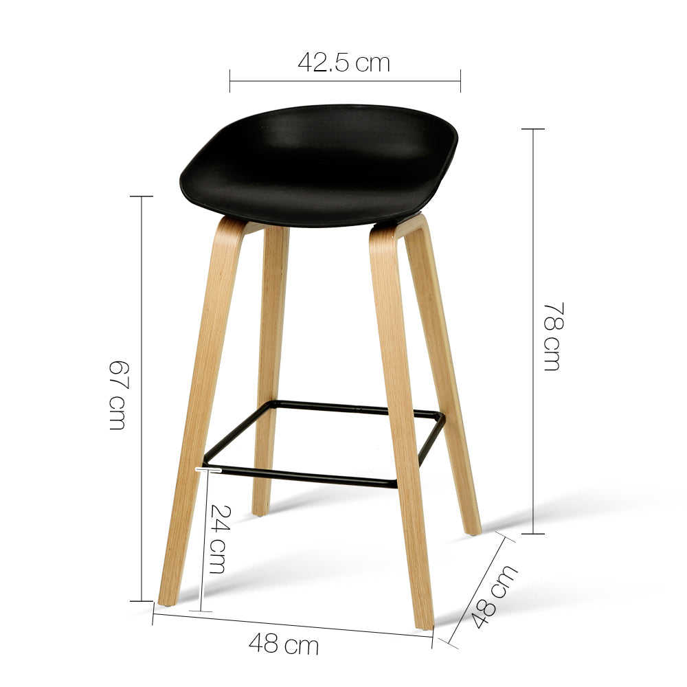 Artiss Set of 2 Wooden Square Footrest Bar Stools - Black