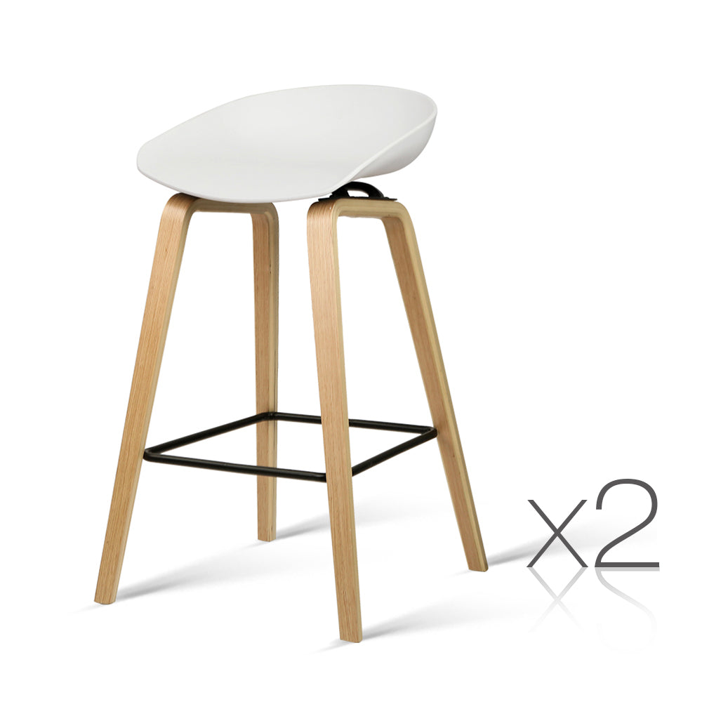 Artiss Set of 2 Wooden Backless Bar Stools - White