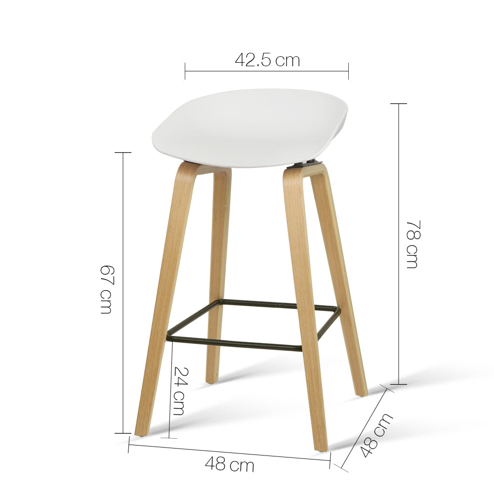 Artiss Set of 2 Wooden Backless Bar Stools - White