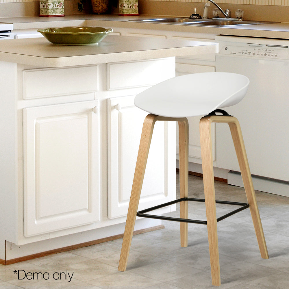 Artiss Set of 2 Wooden Backless Bar Stools - White