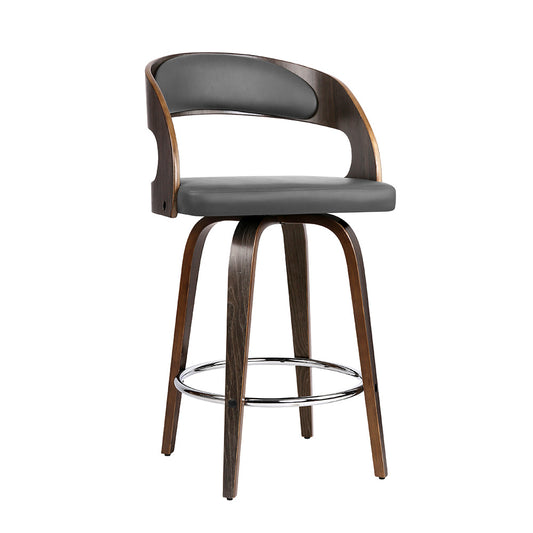 Artiss Set of 2 Walnut Wooden Bar Stool - Grey and Walnut