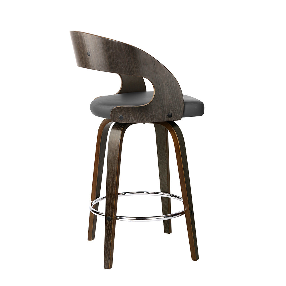 Artiss Set of 2 Walnut Wooden PU Leather Bar Stools - Grey and Walnut