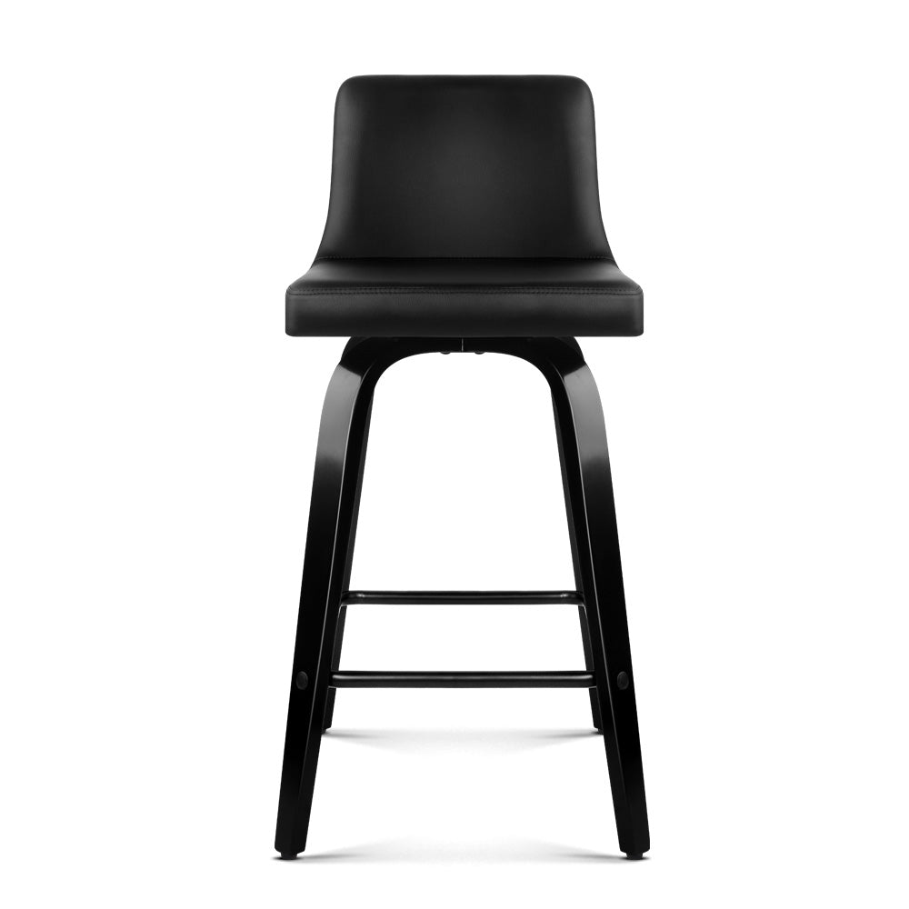 Artiss Set of 2 Wooden PU Leather Bar Stool - Black