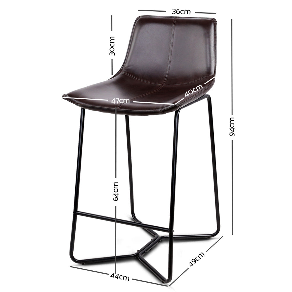 Artiss Set of 2 PU Leather Metal Bar Stools - Brown and Black