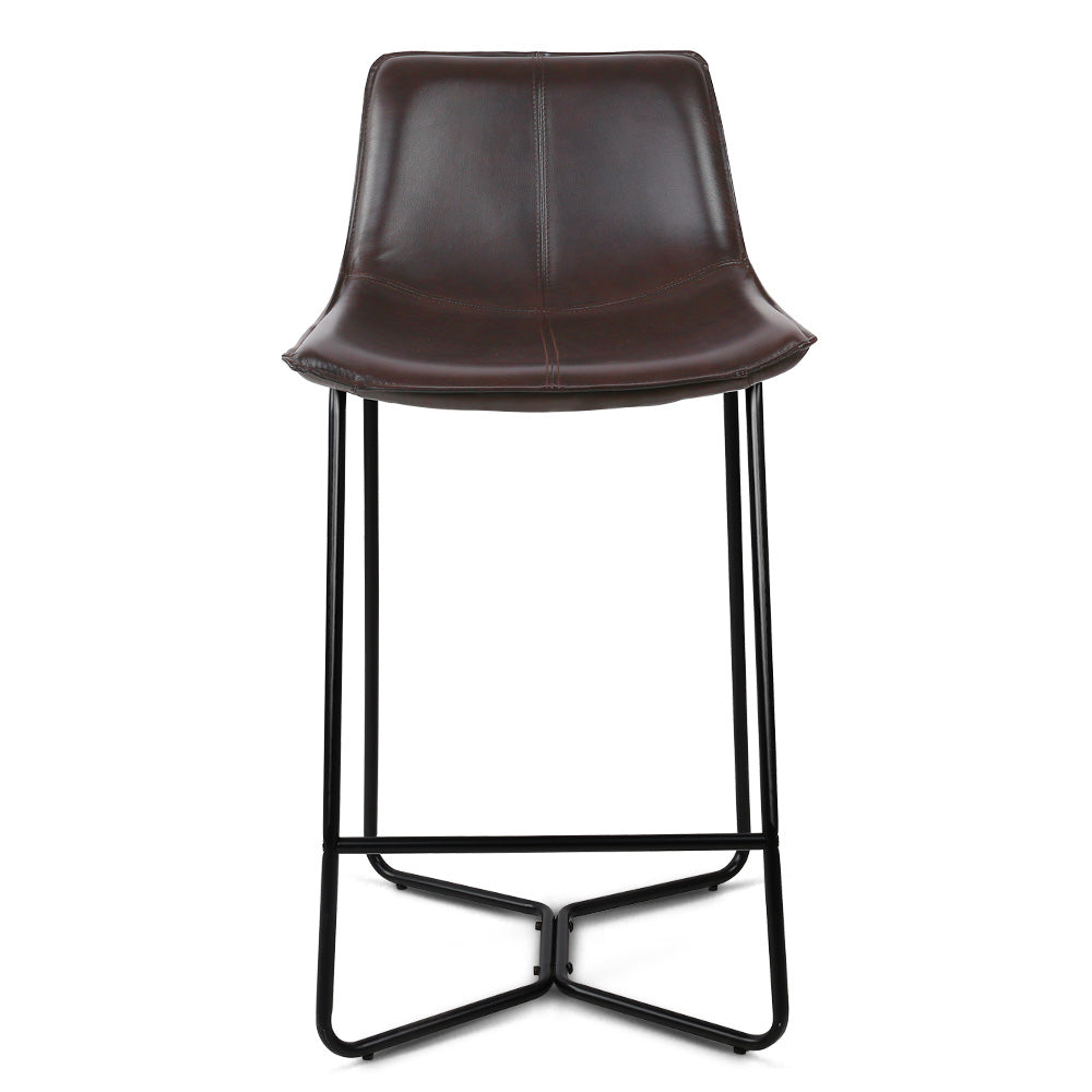 Artiss Set of 2 PU Leather Metal Bar Stools - Brown and Black