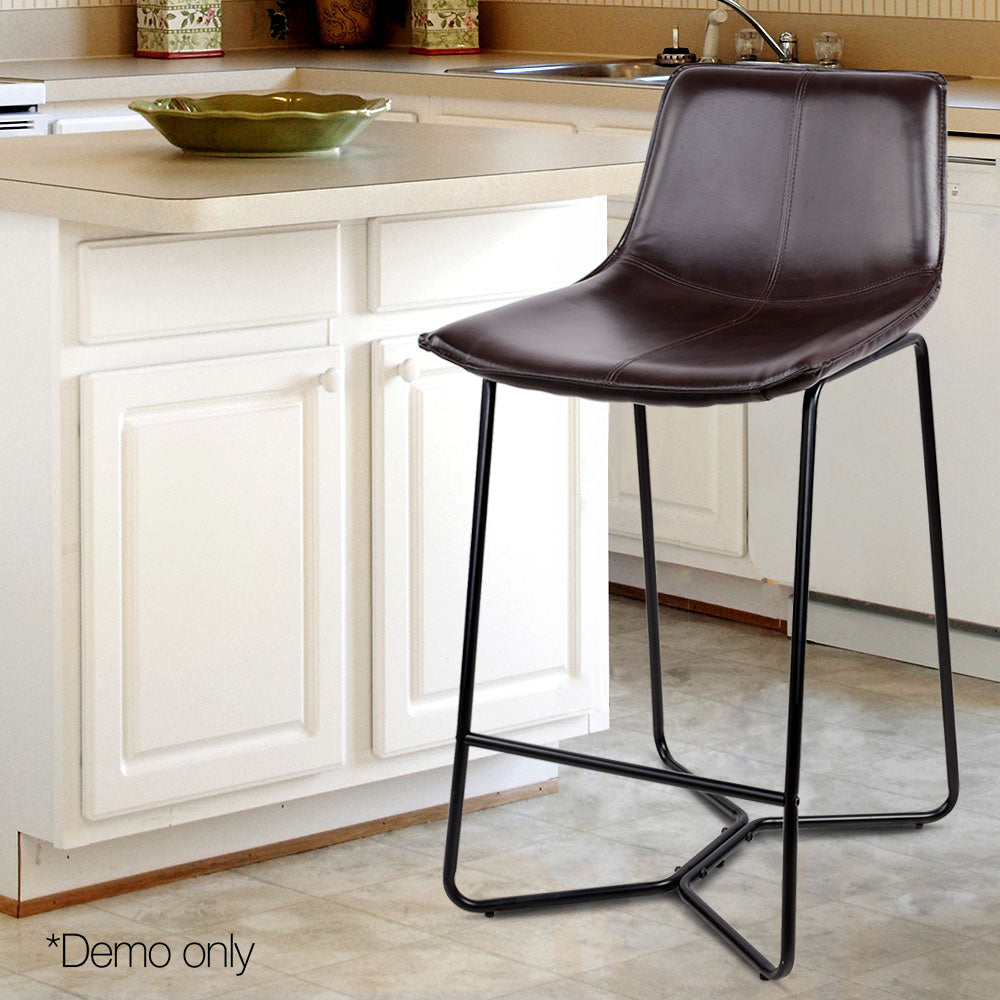 Artiss Set of 2 PU Leather Metal Bar Stools - Brown and Black