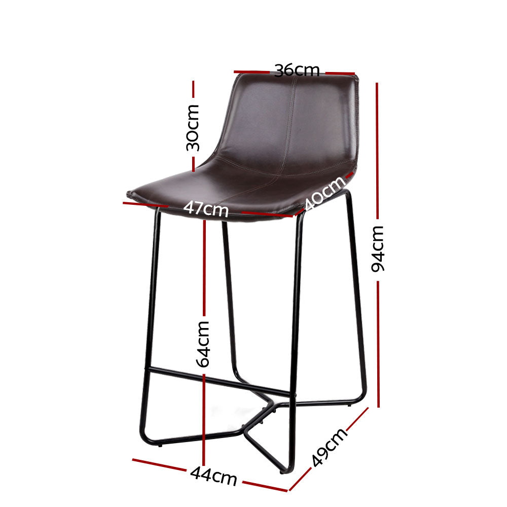 Artiss Set of 4 PU Leather Metal Bar Stools - Brown and Black