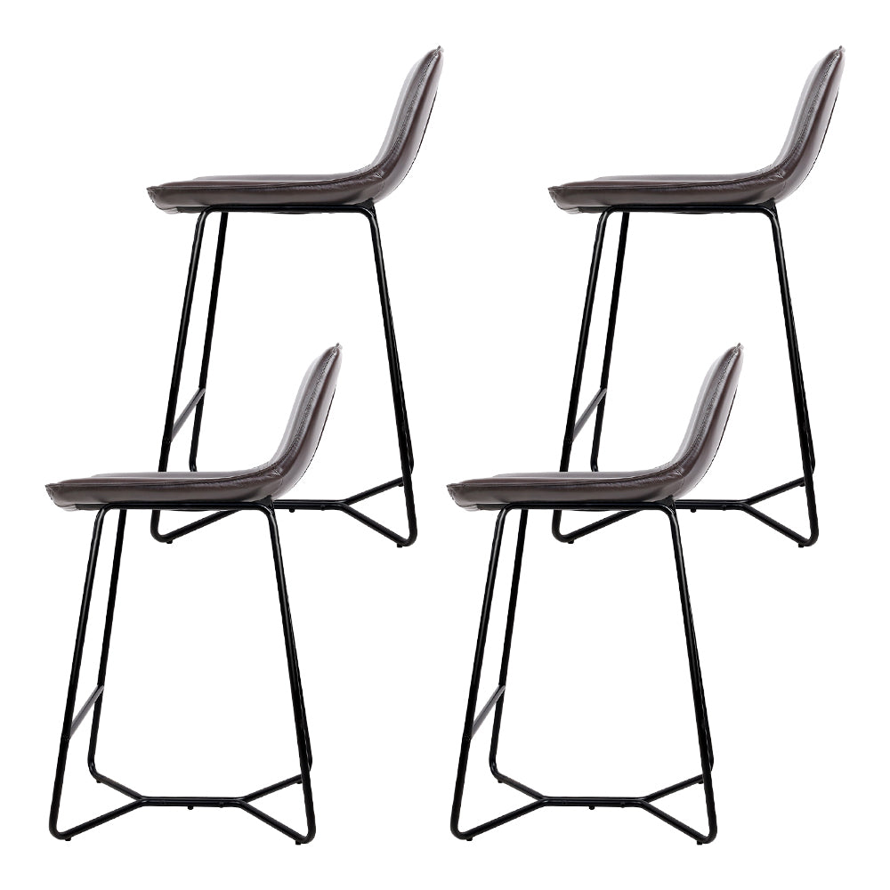 Artiss Set of 4 PU Leather Metal Bar Stools - Brown and Black