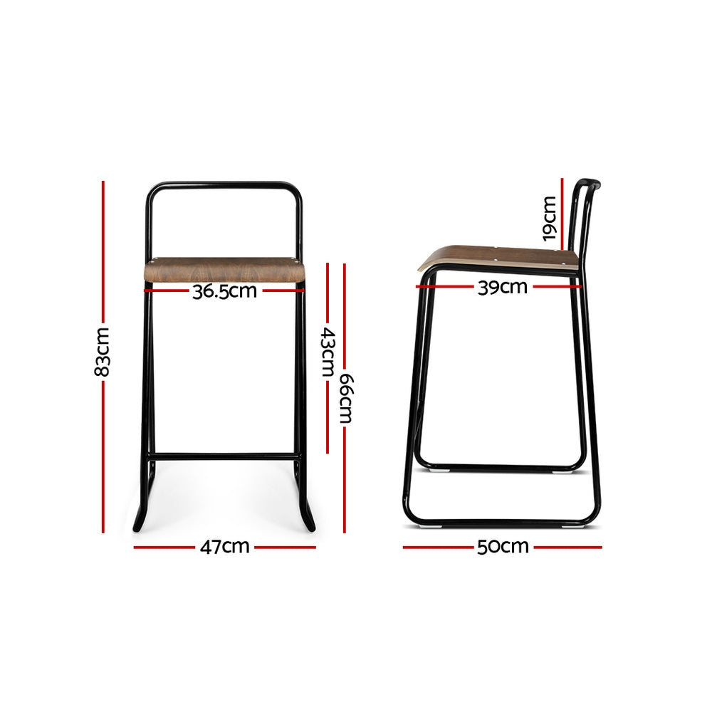 Artiss 2x Rustic Bar Stools Vintage Kitchen Stools Retro Metal Wooden 66cm Seat Height