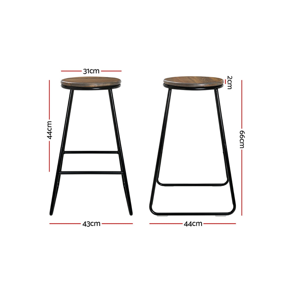 Artiss 4x Retro Bar Stools Rustic Vintage Kitchen Stools Chairs Metal Pine Wood Seat 66cm