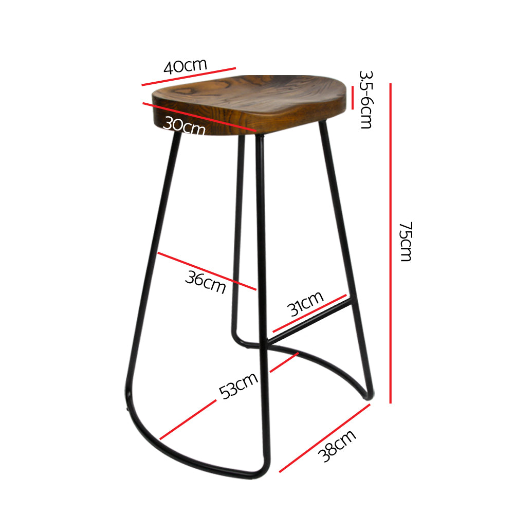 Artiss Set of 2 Backless Elm Wood Bar Stools 75cm - Black