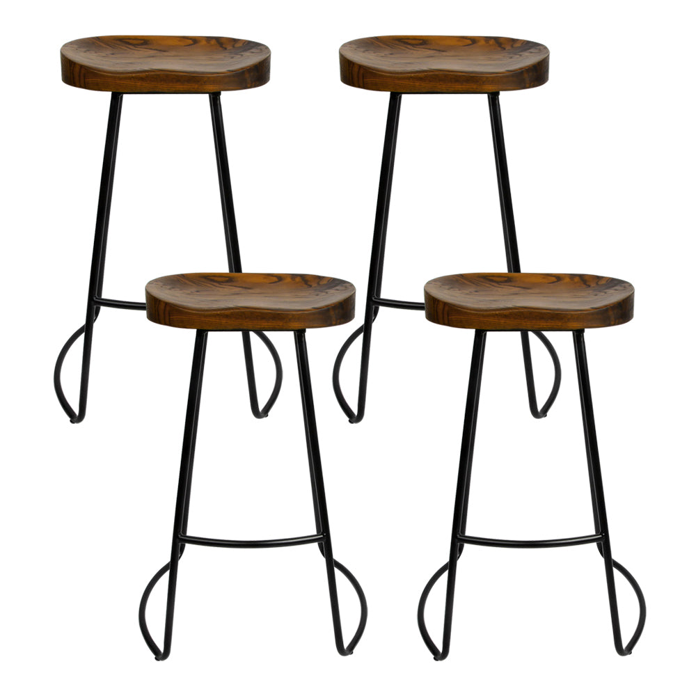 Artiss Set of 4 Elm Wood Backless Bar Stools 75cm - Black