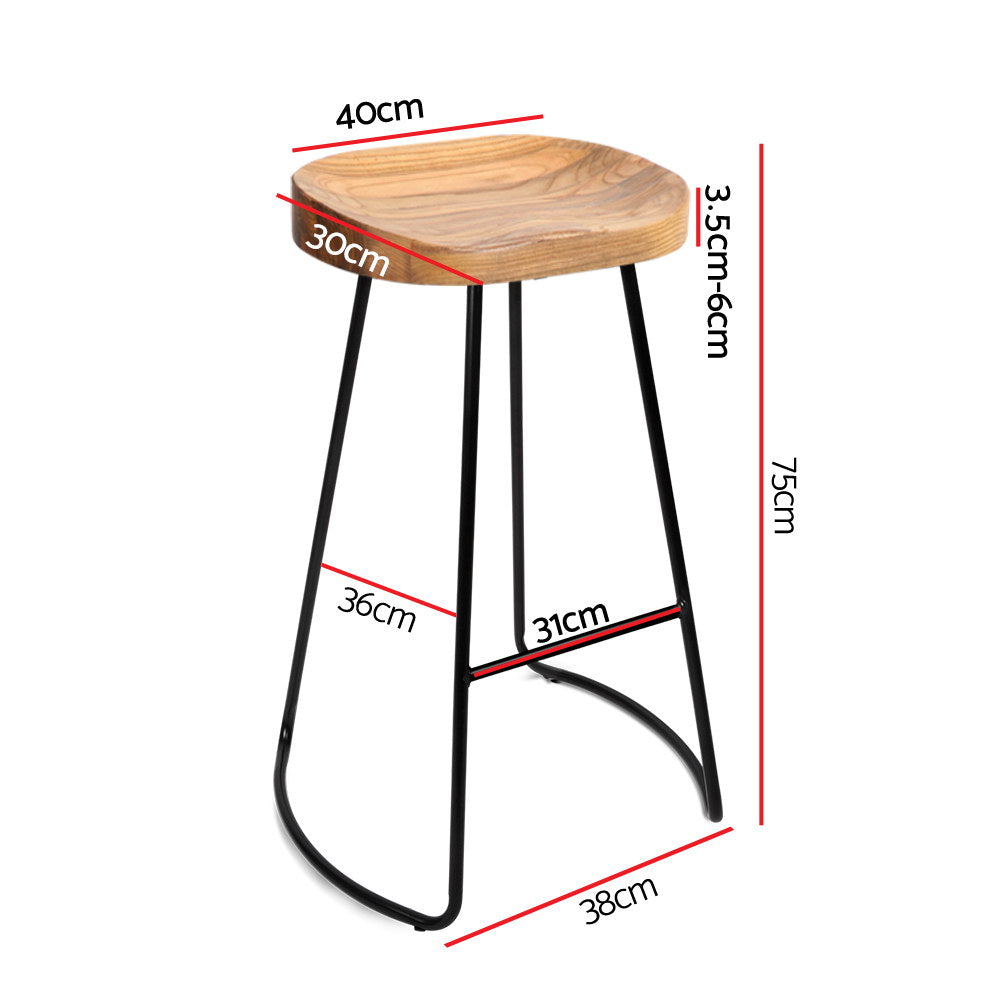 Artiss Set of 2 Elm Wood Backless Bar Stools 75cm - Black and Light Natural