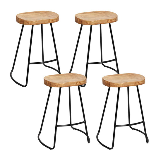 Artiss Set of 4 Elm Wood Backless Bar Stools 75cm - Black and Light Natural