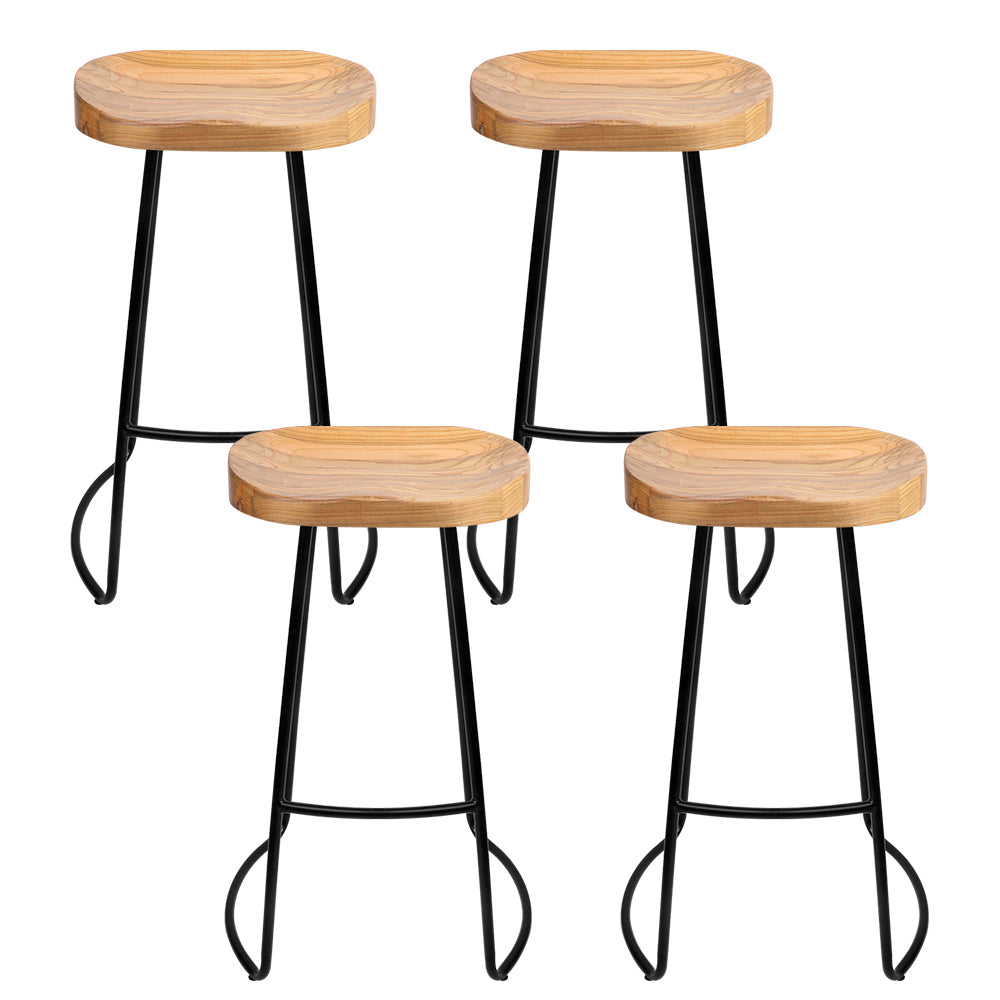 Artiss Set of 4 Elm Wood Backless Bar Stools 75cm - Black and Light Natural