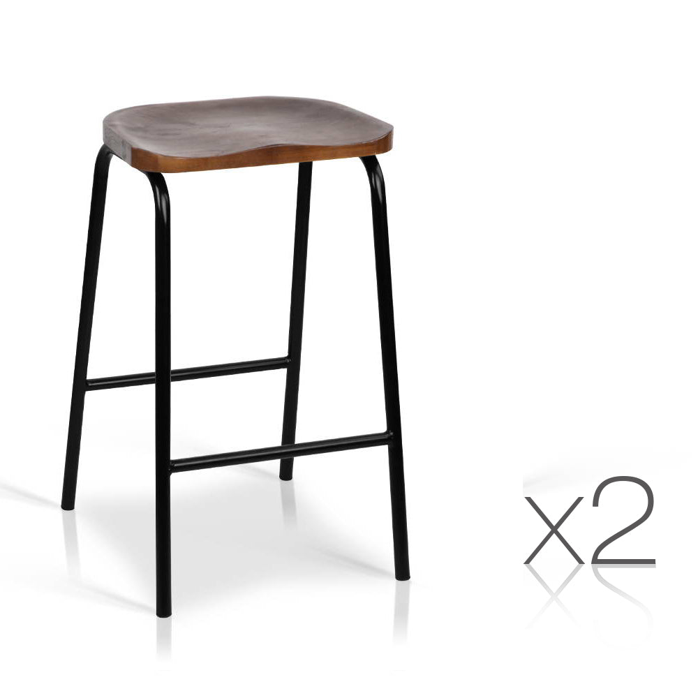 Artiss Set of 2 Wooden Backless Bar Stools - Black