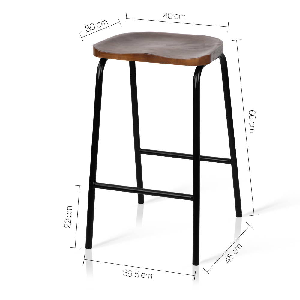 Artiss Set of 2 Wooden Backless Bar Stools - Black