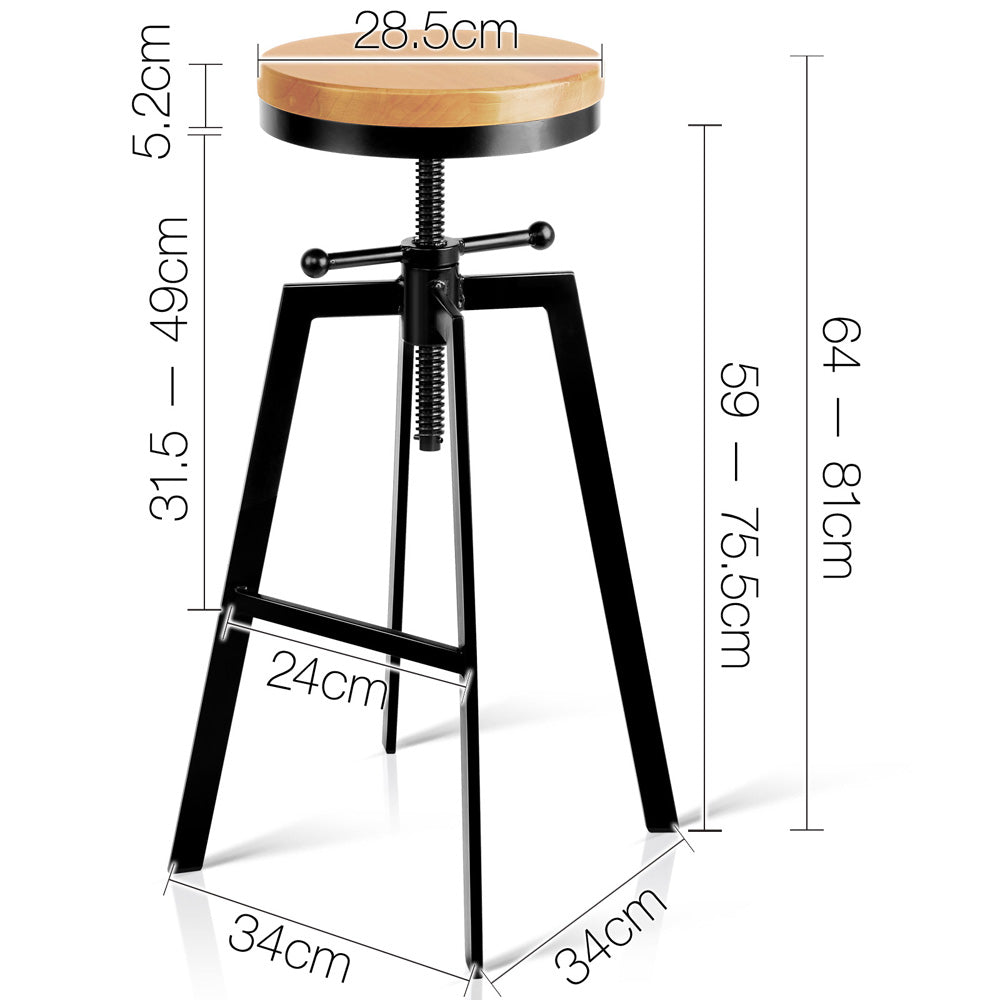 Artiss Adjustable Height Swivel Bar Stool - Black and Wood
