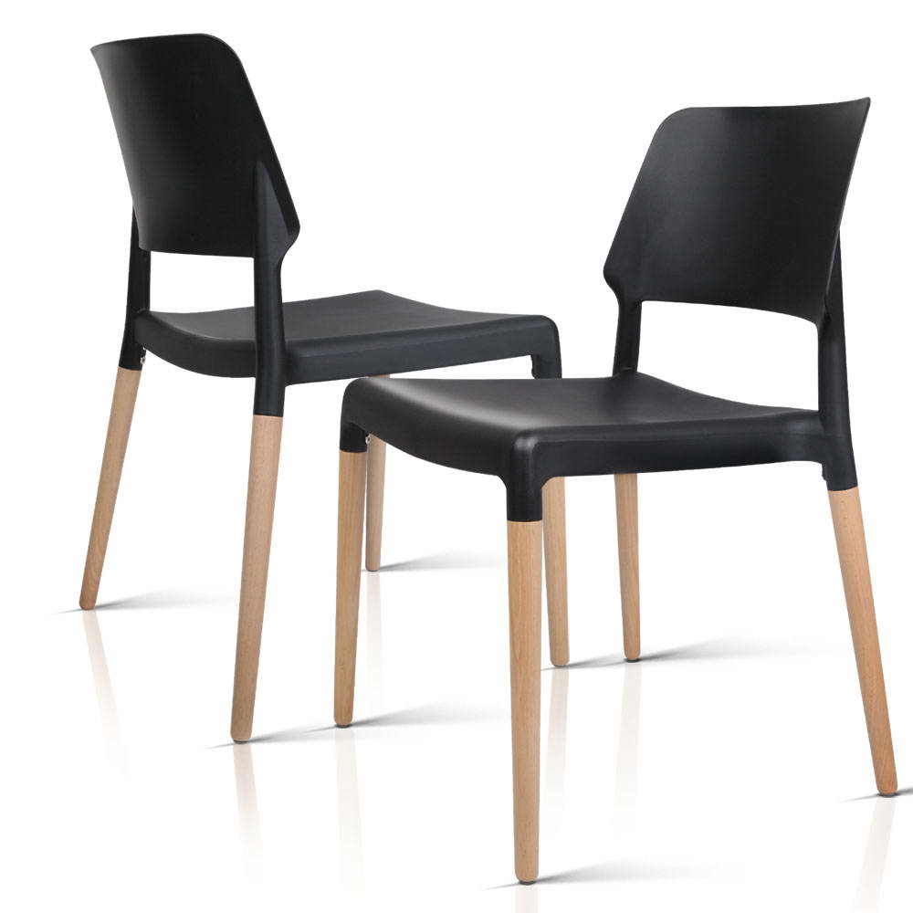 Artiss Set of 4 Wooden Stackable Dining Chairs - Black