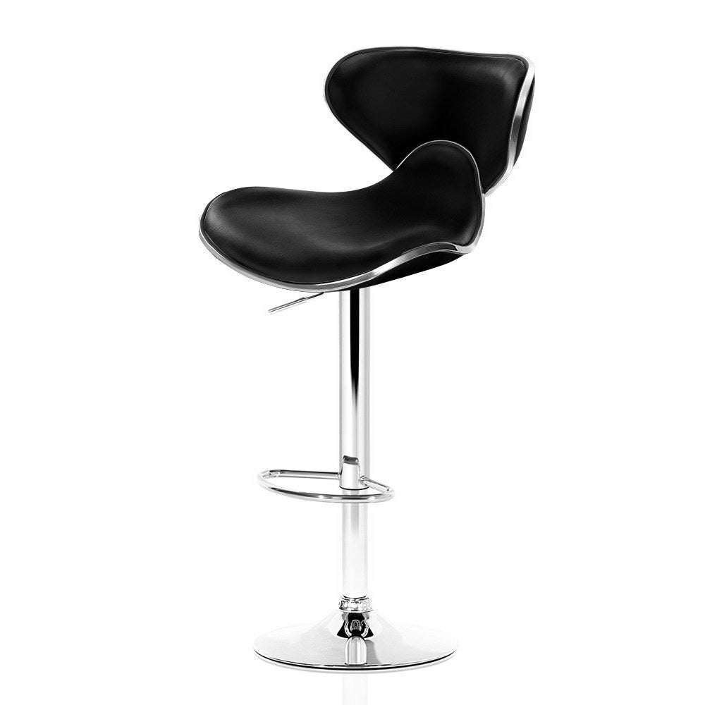 Artiss 2x Bar Stools DINO Kitchen Swivel Bar Stool Leather Gas Lift Chairs Black