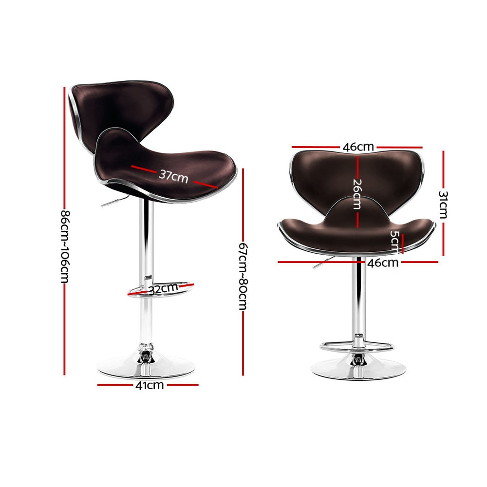 Artiss 2x Gas Lift Bar Stools Swivel Chairs Leather Chrome Chocolate