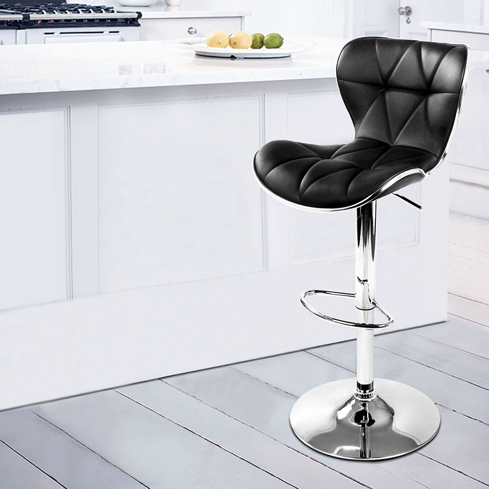 Artiss Set of 2 PU Leather Patterned Bar Stools - Black and Chrome
