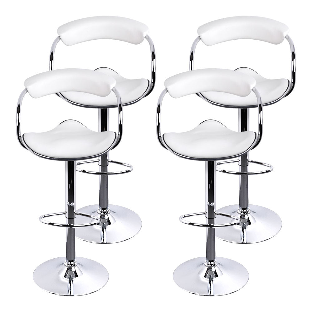 Artiss Set of 4 PU Leather Bar Stools- Chrome and White