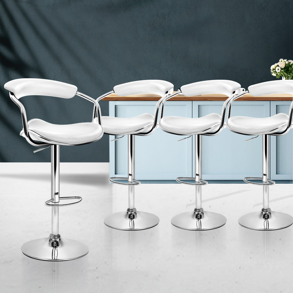 Artiss Set of 4 PU Leather Bar Stools- Chrome and White