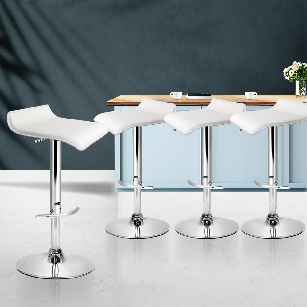 Artiss Set of 4 PU Leather Wave Style Bar Stools - White