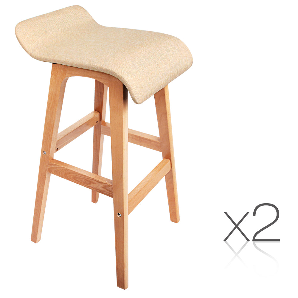 Artiss Set of 2 Wooden Backless Bar Stools - Beige