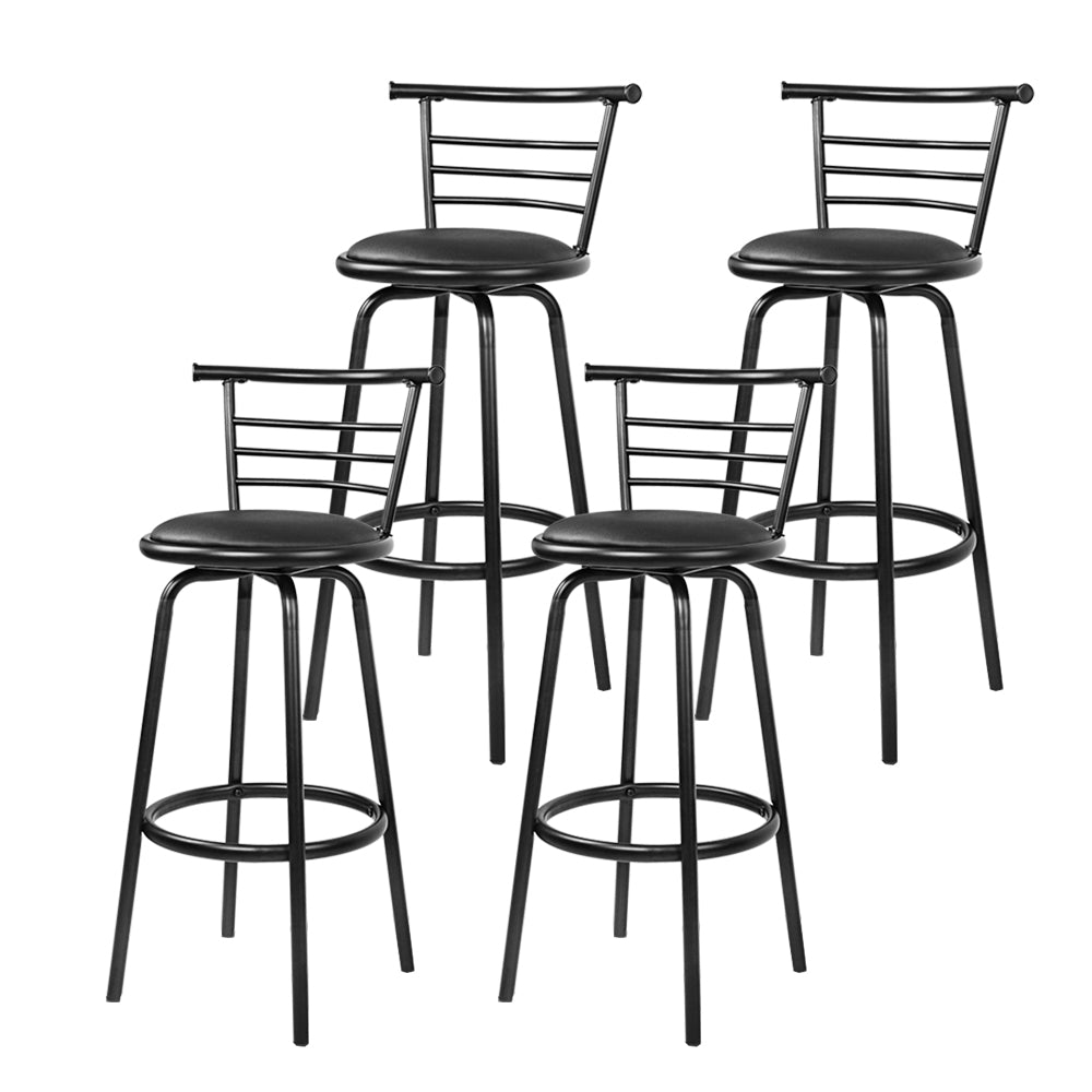 Artiss Set of 4 PU Leather Bar Stools - Black and Steel