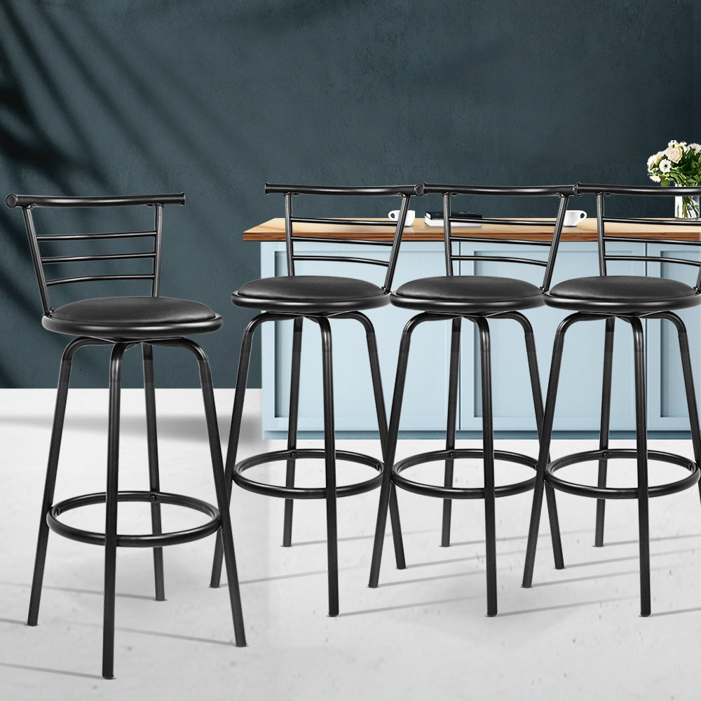 Artiss Set of 4 PU Leather Bar Stools - Black and Steel