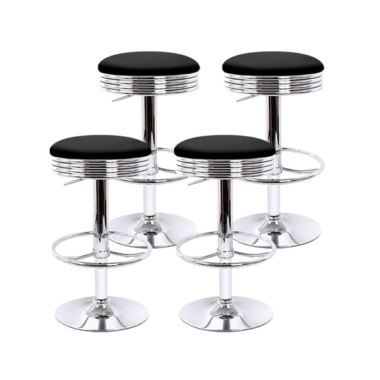 Artiss Set of 4 PU Leather Backless Bar Stools - Black and Chrome