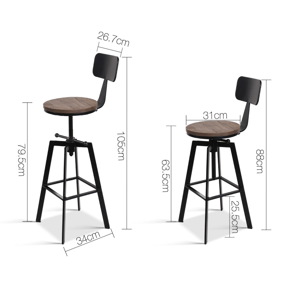 Artiss Rustic Industrial Style Metal Bar Stool - Black and Wood